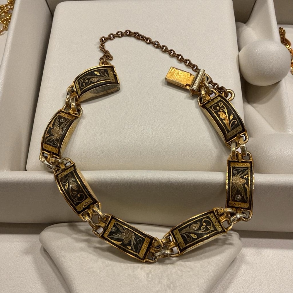 Vintage Spanish Damascene Linked Gold-Tone Women's Bracelet